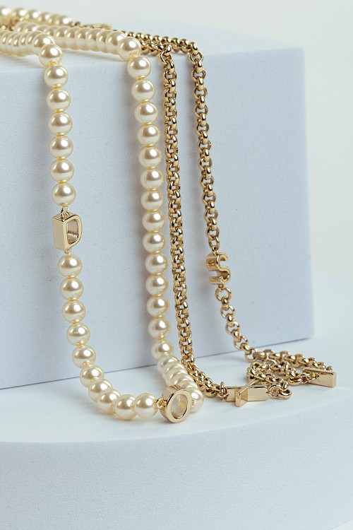 Sixdo Pearl And Chain Layers Necklace